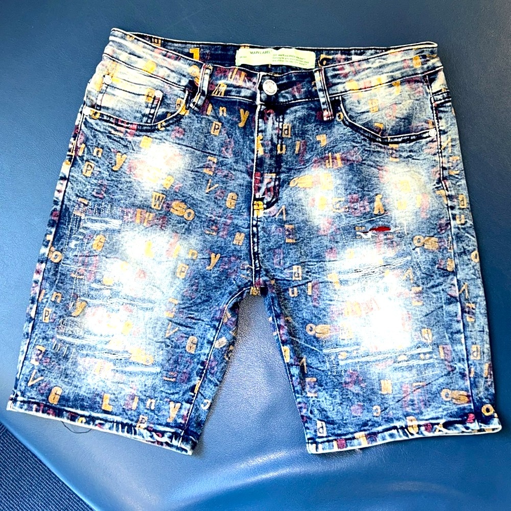 Off-White? Sz 36  Blue Distressed Denim Jeans JORTS